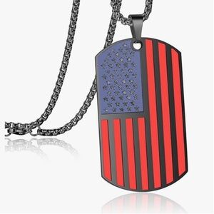 🇺🇸 American Flag Dog Tag Necklace | Rehoboth Stainless Steel Pendant and Chain
